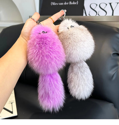 2024 Cute Real Fox Fur Plush Keychain – Pompom Bag Pendant & Car Key Ring Toy for Girls