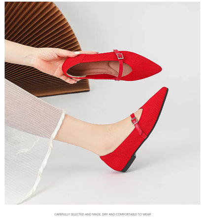2024 Women's Flat Shoes – Pointed Toe Soft Knitted Sole, Breathable & Comfortable Spring and Autumn New Model