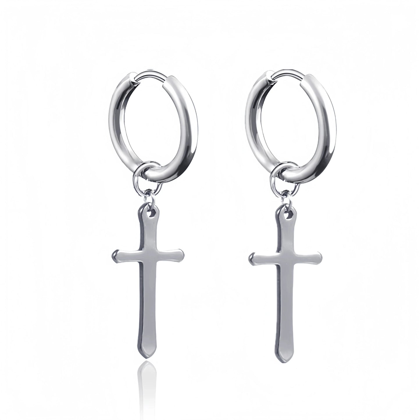 Long Hanging Cross & Leaf Hoop Earrings – Vintage Stainless Steel Hip Hop Unisex Jewelry Accessories