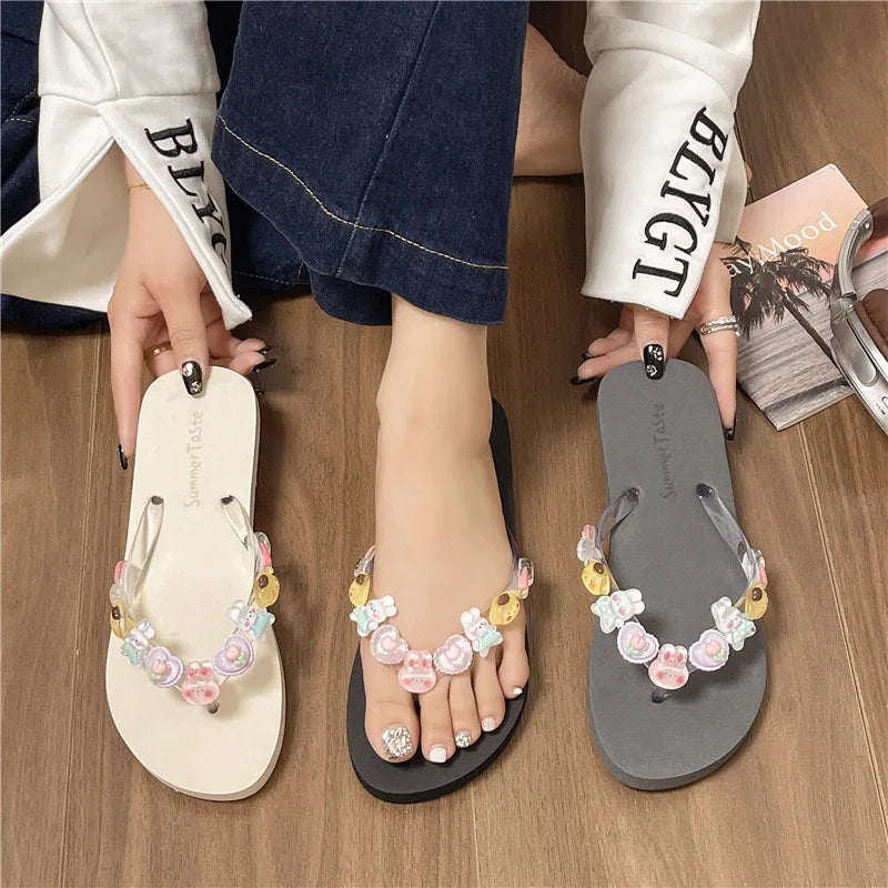 Women’s Transparent Flower Flip Flops - Lightweight EVA Anti-Slip Summer Beach & Bath Sandals