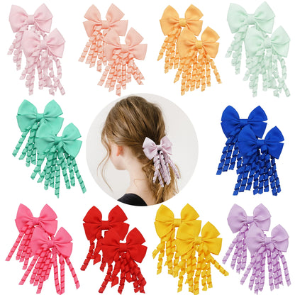 10pcs (5 Pairs) Baby Girls Hair Clips with 2.5" Grosgrain Ribbon Curly Korker Bows Hairpins