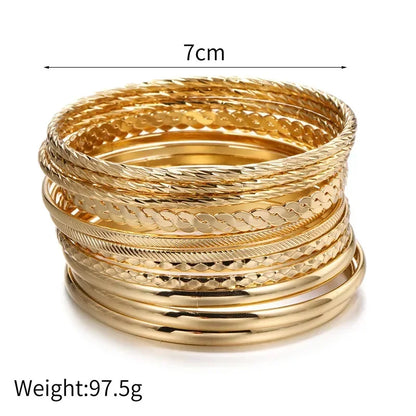 12Pcs Punk Curb Cuban Chain Bracelet Set for Women – Gold Miami Boho Thick Charm Bangles Fashion Jewelry