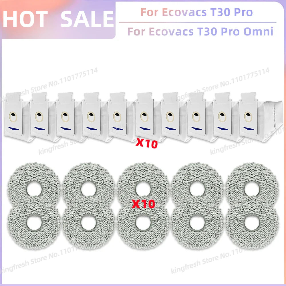 Replacement Parts for Ecovacs T30 Pro Omni & YEEDI M12 Ultra Plus – Main Roller, Side Brush, Filter, Dust Bag, Mop Cloth