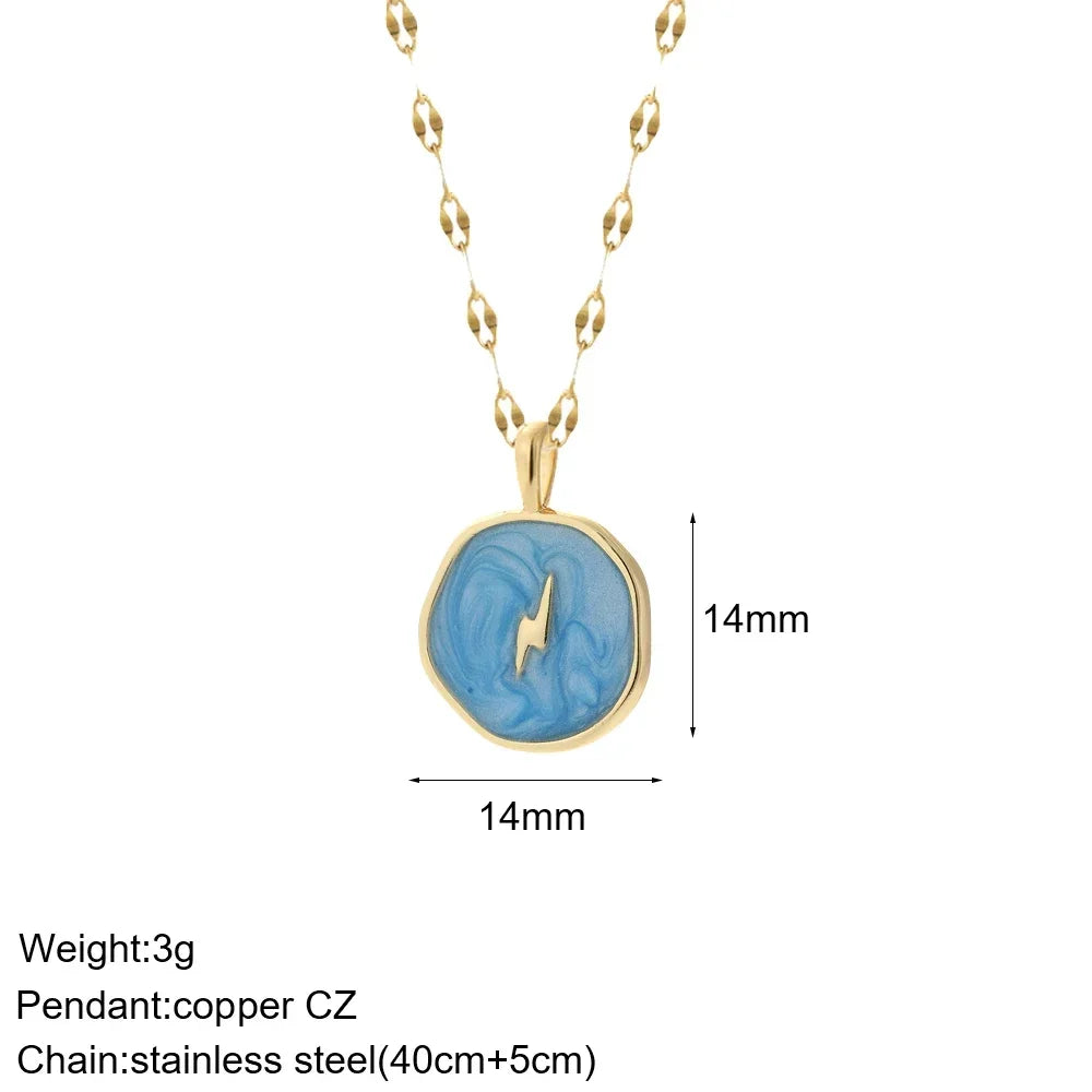 Heart Evil Blue Eye Sun Necklace – Cute Dog, Bee & Elephant Gold Pendant with Long Stainless Steel Chain for Women