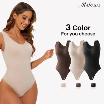 Women’s Seamless Shapewear Bodysuit – Thong Body Shaper with Wide Shoulder Straps for Sculpting & Slimming