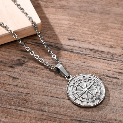 Vnox Layered Necklace for Men - Sailing Compass Pendant with Stainless Steel Cuban Figaro Wheat Chain, Casual Retro Style