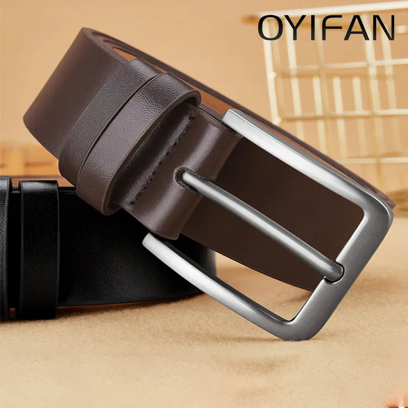 Men's PU Leather Belt with Alloy Pin Square Buckle - Fashionable Business and Leisure Belts in Black, Coffee Brown for Jeans