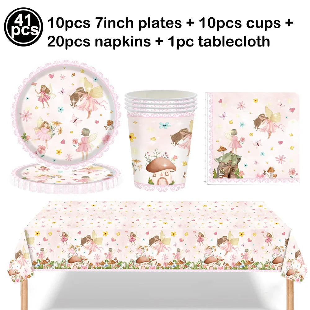 Pink Butterfly Fairy Party Tableware Set – Disposable Plates, Cups & Napkins for Birthday, Wedding & Baby Shower Decor