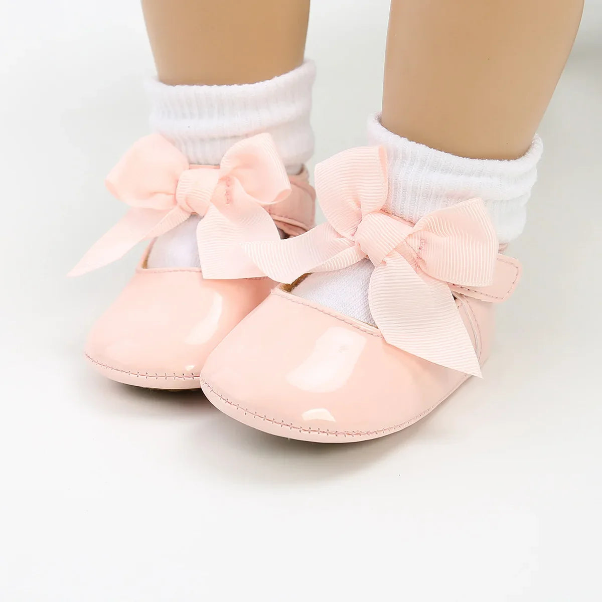 Meckior Baby Girl Shoes – Bowknot PU Ballet Slippers with Rubber Anti-Slip Sole, First Walker Toddler Crib Dress Shoes