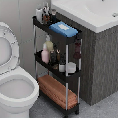 Bathroom Storage Rack with Wheels - 3/4 Layer Rolling Utility Cart & Multi-Purpose Corner Shelf Organizer