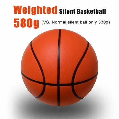 Silent Indoor Basketball – Airless Foam Dribbling Ball, Size 7/6/5 with Grooved Quiet Training Design