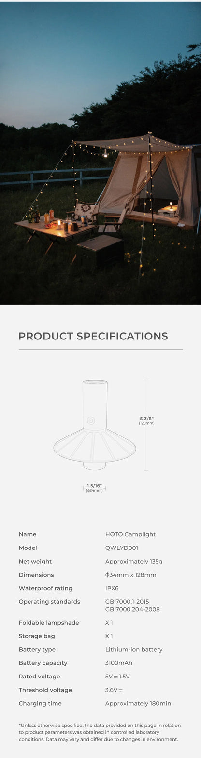HOTO Rechargeable Camping Light – Waterproof Flashlight & Lantern with 3 Modes, Mini Outdoor Hanging Tent Lamp