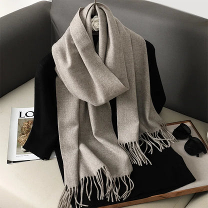 62-Color Solid Women’s Winter Scarf — Thick Warm Cashmere Pashmina Shawl with Tassels, Outdoor Luxury Wrap, Windproof Fashion Scarf