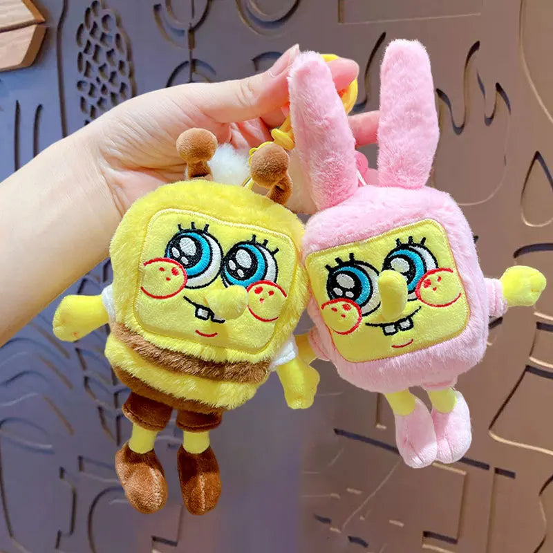 Potdemiel Anime Pink SpongeBob & Patrick Star Kawaii Plush Keychain — Cosplay Stuffed Keyring Gift for Kids