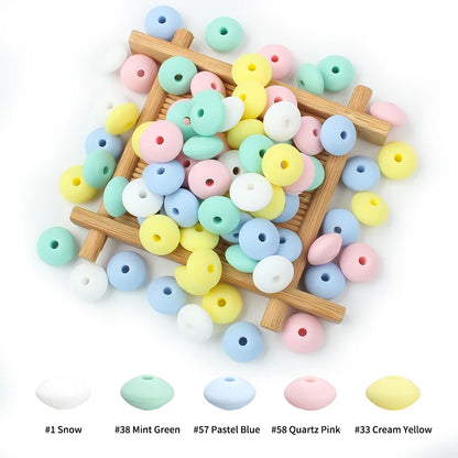 12mm Silicone Lentil Abacus Beads 50/100PCS – DIY Loose Focal Beads for Jewelry, Bracelets, Necklaces & Keychains