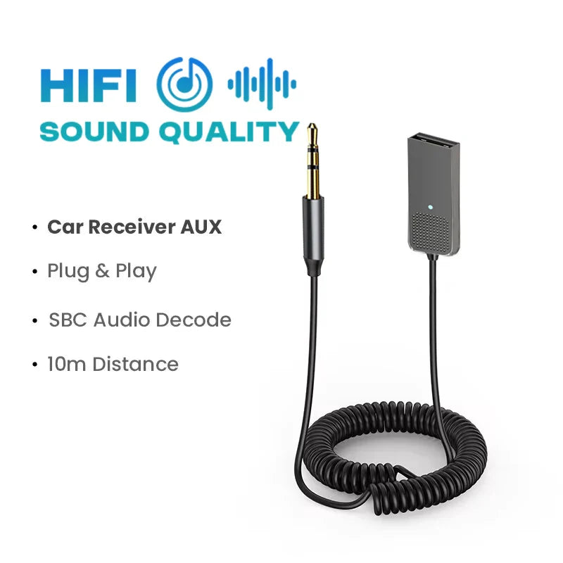 Bluetooth 5.5 Audio Receiver – USB to 3.5mm Car AUX Wireless Adapter with Mic for Handsfree Calls