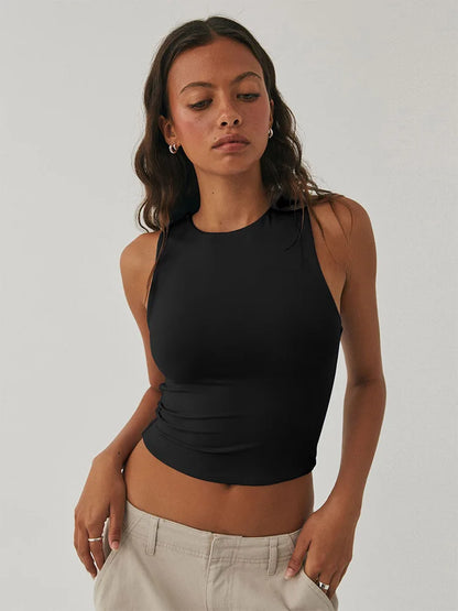 Sleeveless Tight-Fitting Racerback Top with Round Neck - Women's Athletic Shirt
