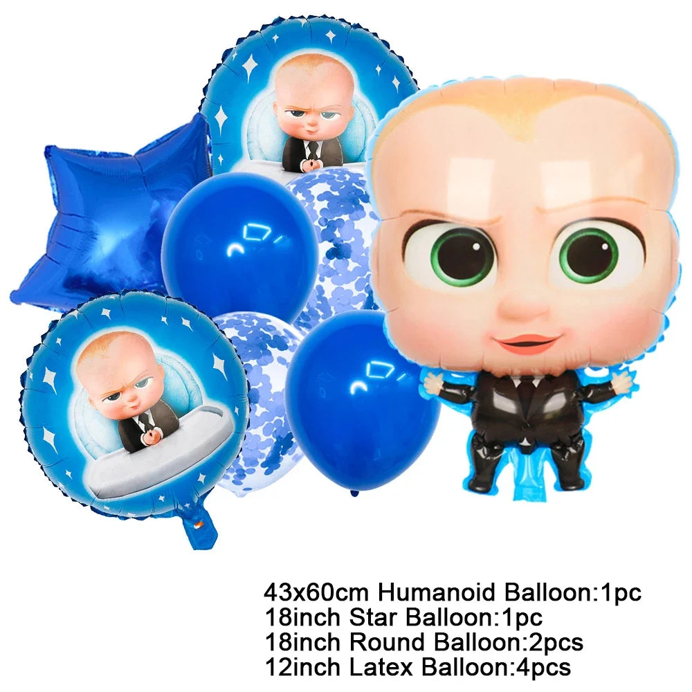 Cartoon Boss Baby Birthday Party Set - Disposable Tableware, Backdrop & Balloons for Kids Baby Shower Decor