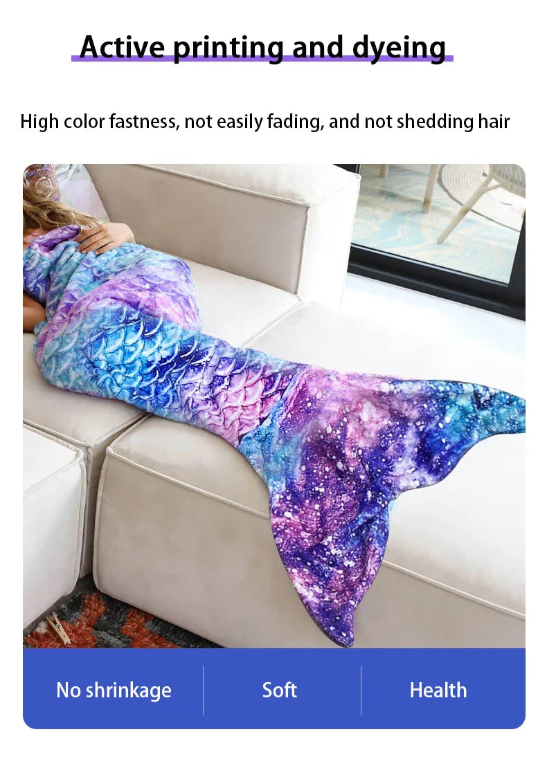 Mermaid Blanket Sleeping Bag — Anti-Kick Flannel Quilt with Soft Fabric, High Color Fastness, Fish Tail Design for Kids’ Birthday Gift