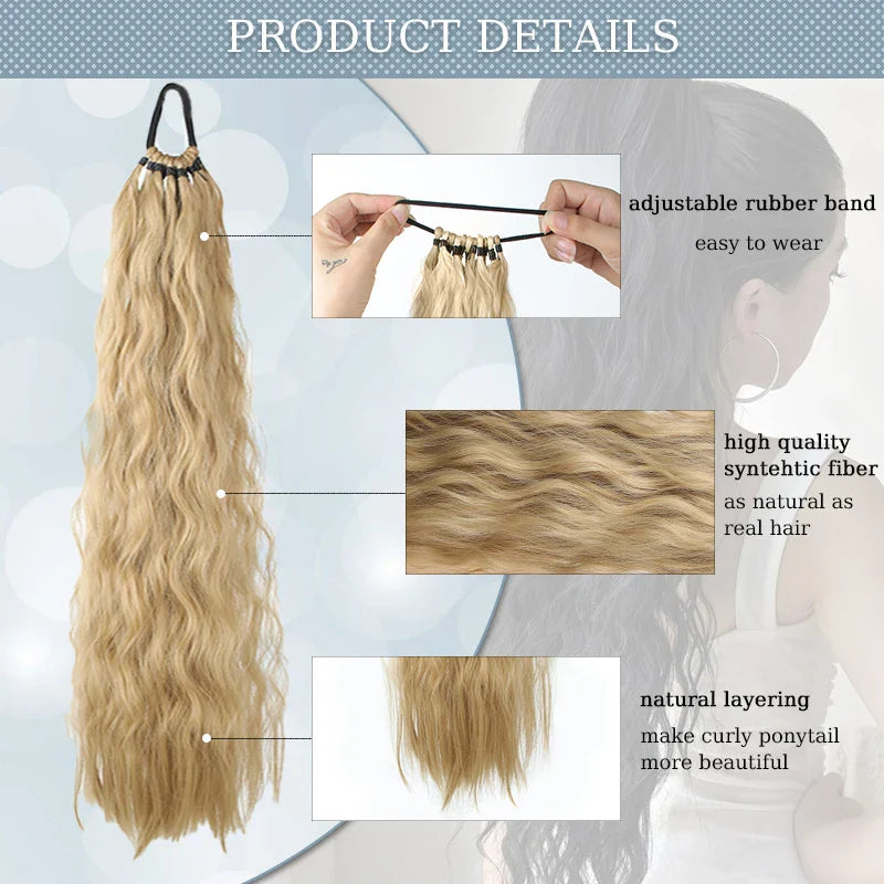 24 Inch Synthetic Long Curly Ponytail Extension – Wavy Elastic Hair Tie Hairpiece for Women Daily & Party Styling Accessories