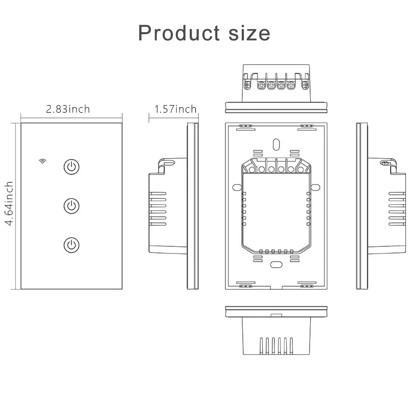 WiFi & Bluetooth Smart Touch Panel Switch - US Standard, 1/2/3/4 Way, Compatible with Tuya & Google Home