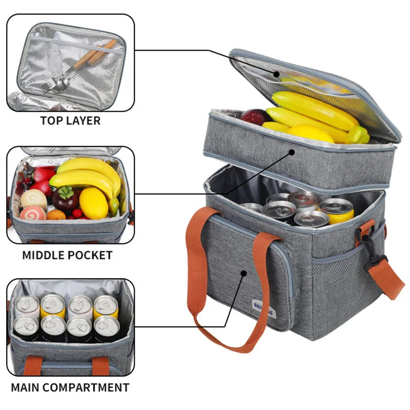 Double Layer Lunch Bag – Large Capacity Thermal Insulated Leakproof Cooler Tote for Work, School & Picnic