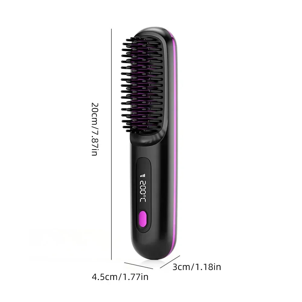 Electric LCD USB Ceramic Hair Straightening Comb – Wireless Portable Negative Ion Rechargeable Styling Brush