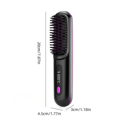 Electric LCD USB Ceramic Hair Straightening Comb – Wireless Portable Negative Ion Rechargeable Styling Brush