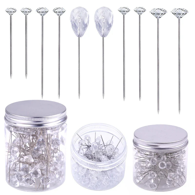 Diamond Head Positioning Needles - Kraball 50/100pcs Straight Push Stitch Sewing Pins for DIY Crafts, Sewing Tool Accessories