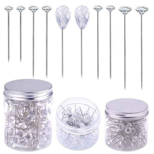 Diamond Head Positioning Needles - Kraball 50/100pcs Straight Push Stitch Sewing Pins for DIY Crafts, Sewing Tool Accessories