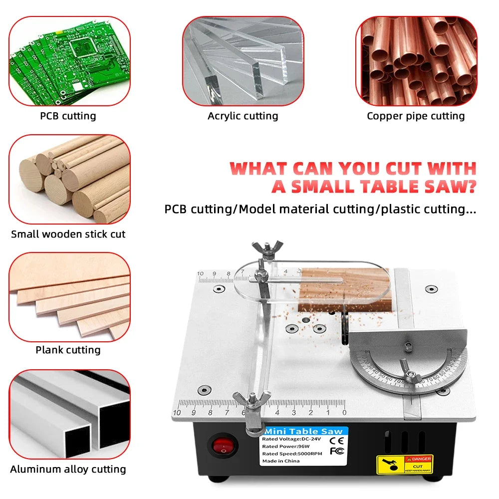 96W Mini Bench Saw — Adjustable Multifunctional Table Saw for DIY Woodworking