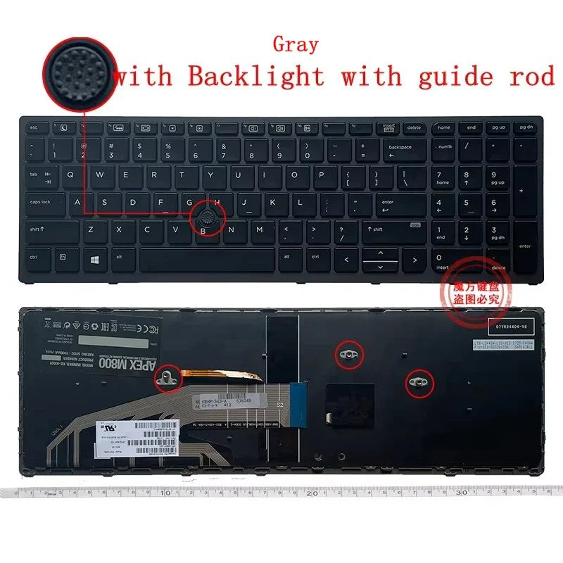 HP ZBook 15 G3/G4 & 17 G3/G4 Backlit Replacement Keyboard – AR/RU/US Layout with Frame (9Z.NCGBC.001 NSK-C87C-01) for Laptop Repair and Upgrade