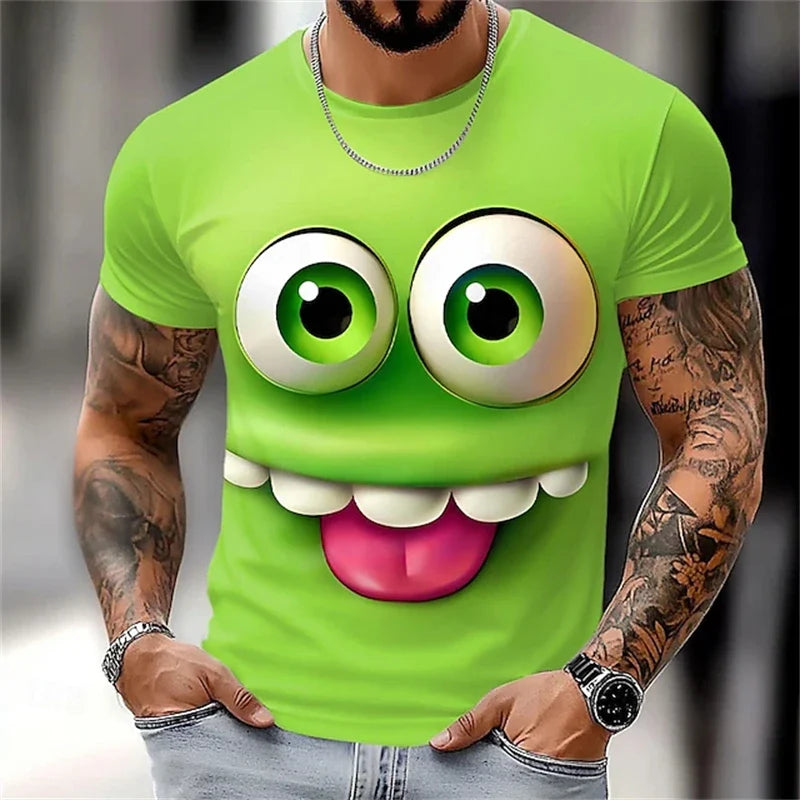3D Funny Face T-Shirt - Men's Summer Casual Short Sleeve O-Neck Loose Streetwear Tee