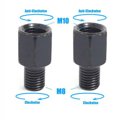 Pair Black Motorcycle Mirror Adapters M10 & M8 – 8mm/10mm Rearview Mirror Conversion Bolts, Left & Right Thread
