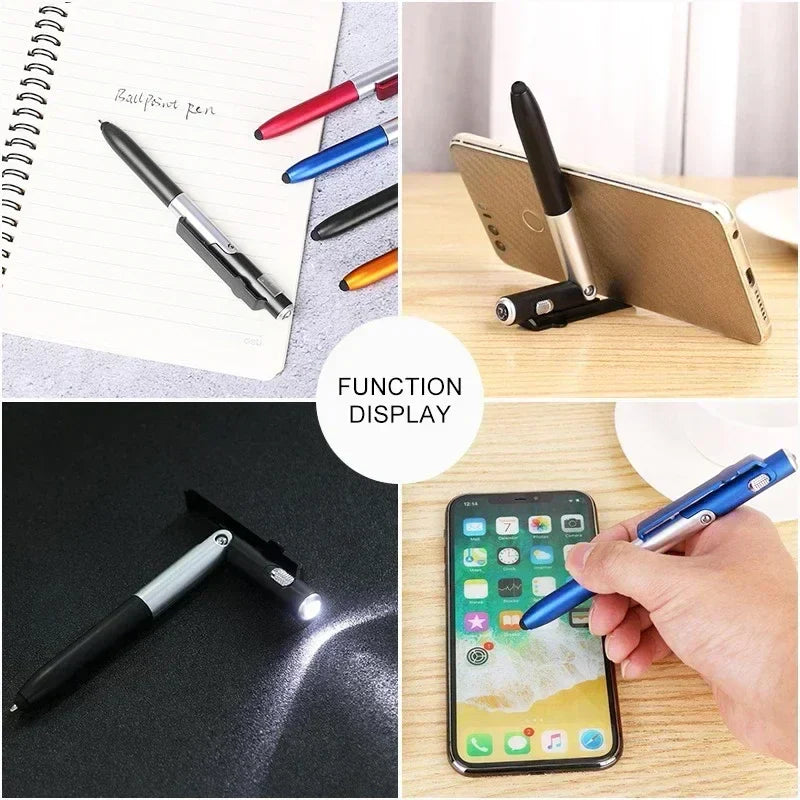 4-in-1 Multifunction Ballpoint Pen — LED Light, Foldable Phone Holder, Night Reading, Writing Pencil for Office, School, and Students