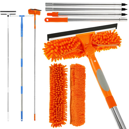 Extendable 180° Rotating Window Cleaner Tool Set – Long Handle Squeegee Mop & Dust Brush for Household Glass Cleaning