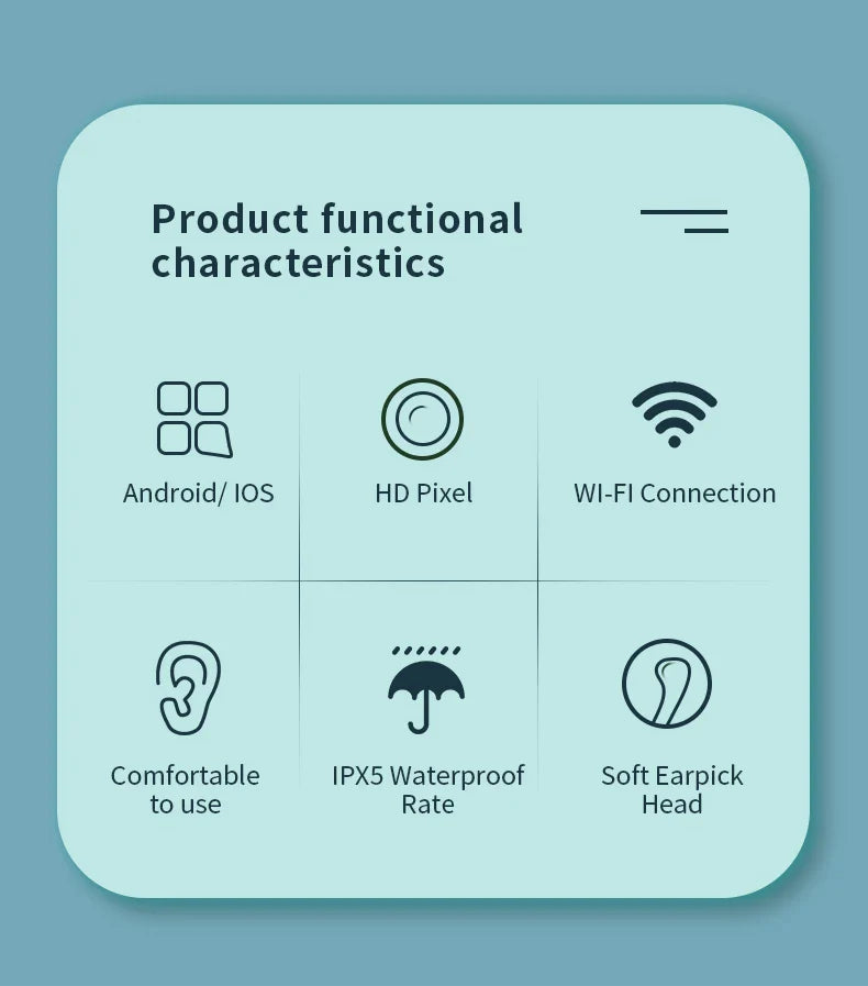 Smart Visual Ear Cleaner 1296P with Camera – USB-C Rechargeable Ear Wax Removal Tool, WiFi, 6 LED Lights