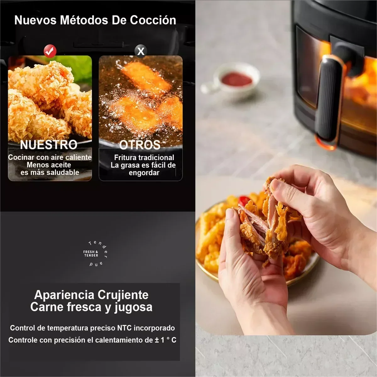 1400W 8L Air Fryer – Oil-Free Programmable Smart LED Touch AirFryer, Thermal Cycle Oven for French Fries & Chicken