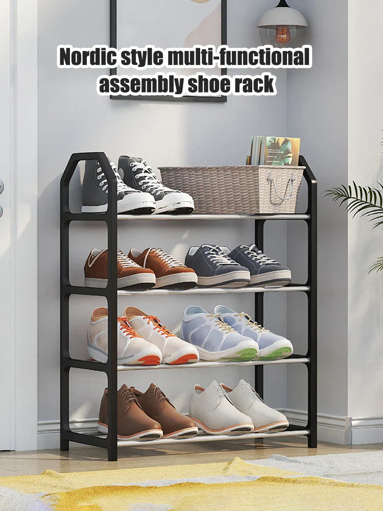 4-Floor Creative Home Shoe Rack – Dormitory Door Storage Cabinet, Black, 2 Sets Assembly Components for Shoes