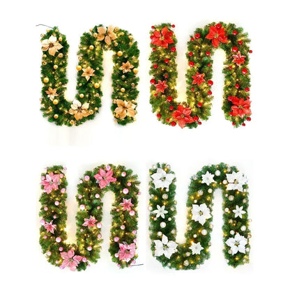 2.7M LED Rattan Christmas Garland – DIY Wreath for Stairs, Fireplace, Tree & Home Decoration