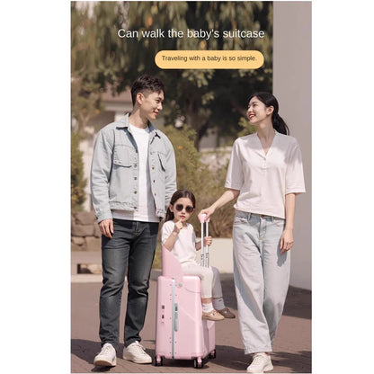2025 Kids Suitcase with Seat & Charging Port – Baby Boarding Trolley Luggage with Safety Belts & Side Opening, 20/22/24 inch