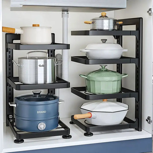 Kitchen Stainless Steel Organizer Set — Multi-Layer Storage Racks, Shelves, Sinks & Household Cabinets