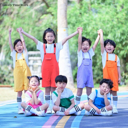 Kids Hip Hop Candy Color Overalls – Girls & Boys Suspender Shorts Jumpsuit Romper Streetwear