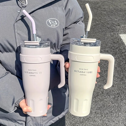 Large Capacity 38.55oz Stainless Steel Water Cup — Car & Office Insulated Straw Tumbler
