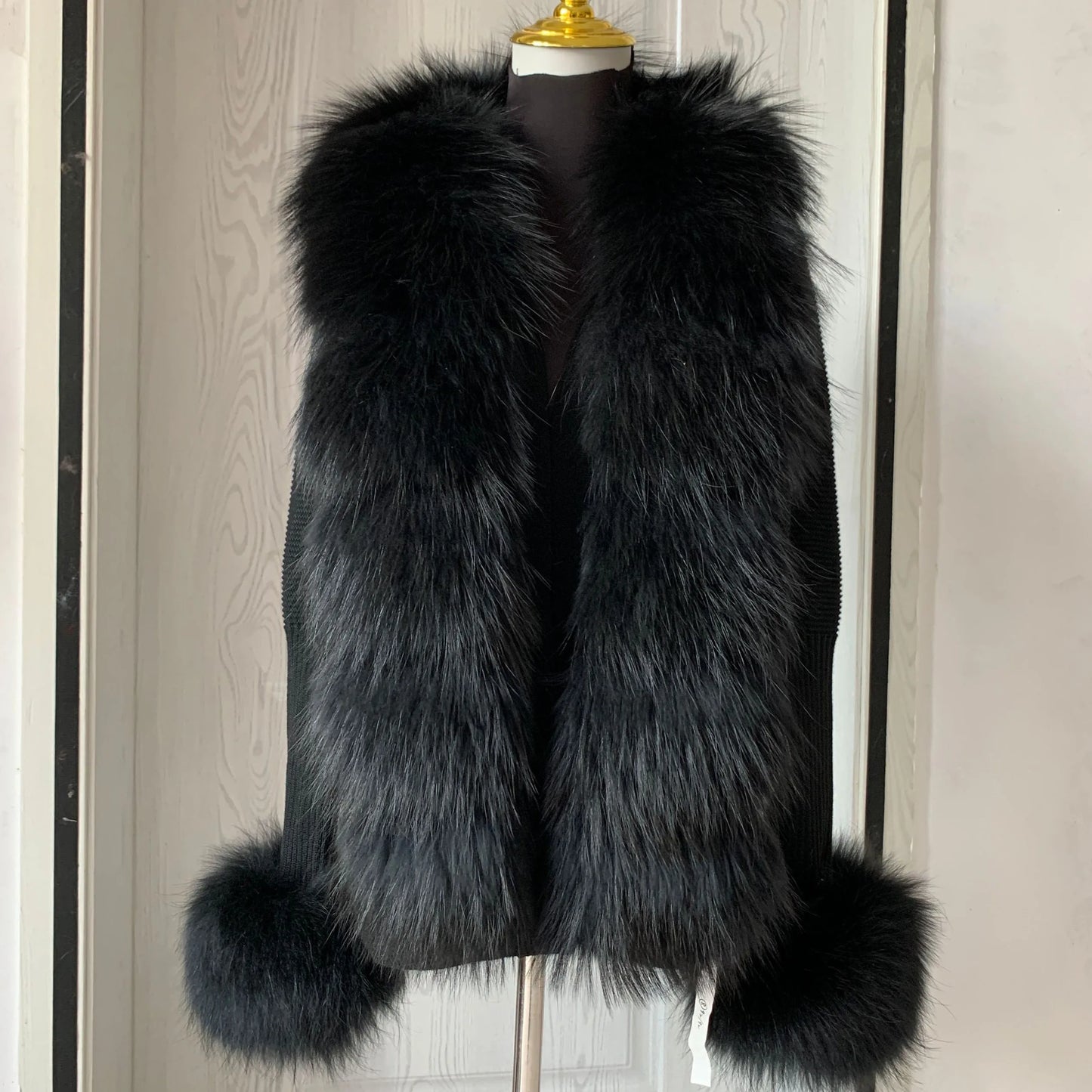 Women’s Spring & Autumn Sweater Cardigan – Real Fox Fur Collar Jacket, Natural Fur Outerwear