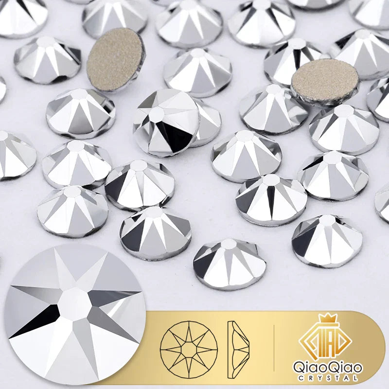 QIAO 2088 Crystal Nail Art Rhinestones — Flat Back Non-Hotfix Strass for DIY Nail Decorations (8 Big + 8 Small)