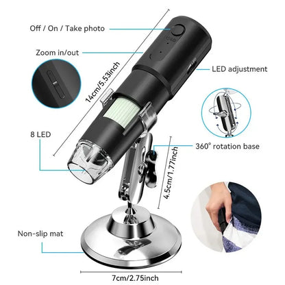 Wireless Digital Microscope: 50X-1000X Magnification, Flexible Stand - Android IOS iPhone PC Compatible, Electronic Stereo WiFi