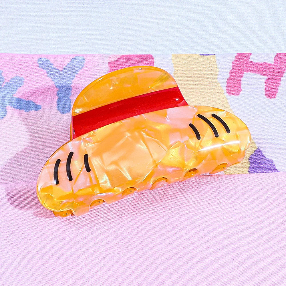 Luffy Straw Hat Hair Clip - Cute Acrylic Anime Hair Claw for Creative Hairstyles and Gifts