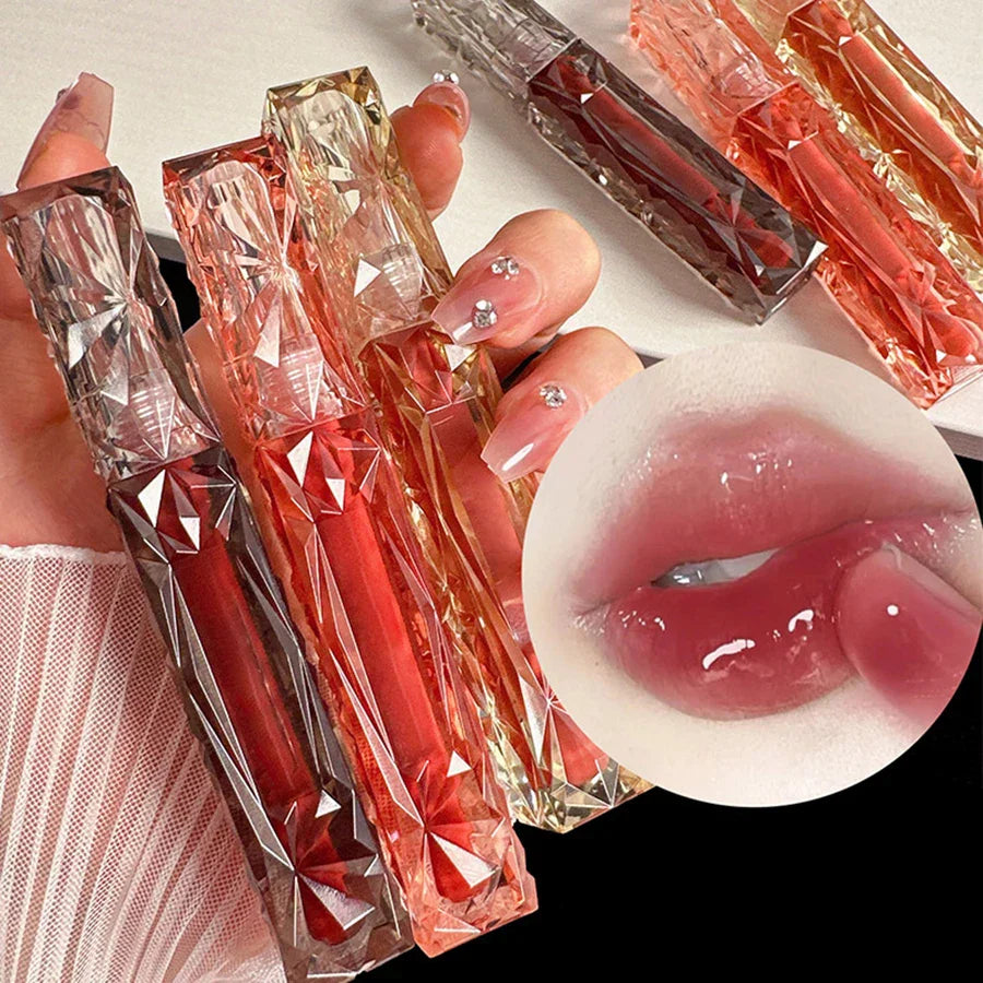 Long-Lasting Waterproof Lip Gloss – Moisturizing Mirror Shine, Easy Halo-Dyeing, Transparent Color Cosmetics