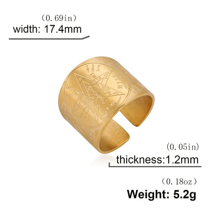 Witchcraft Pentagram Tetragrammaton Ring - Stainless Steel Pentacle Protection Amulet Ring for Men